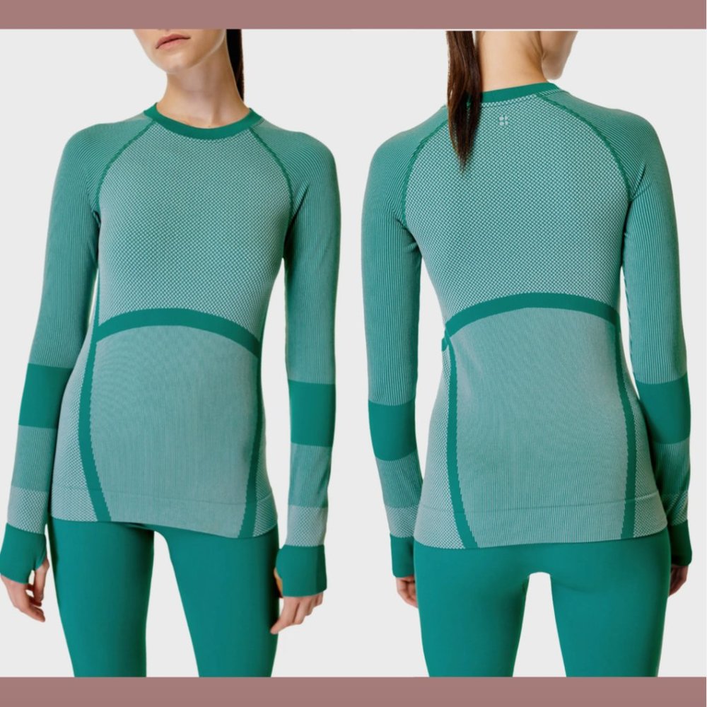 NWT‎ $118 SWEATY BETTY [ XS 4 ] Sculpt Base Layer Long Sleeve Top in Green #5964